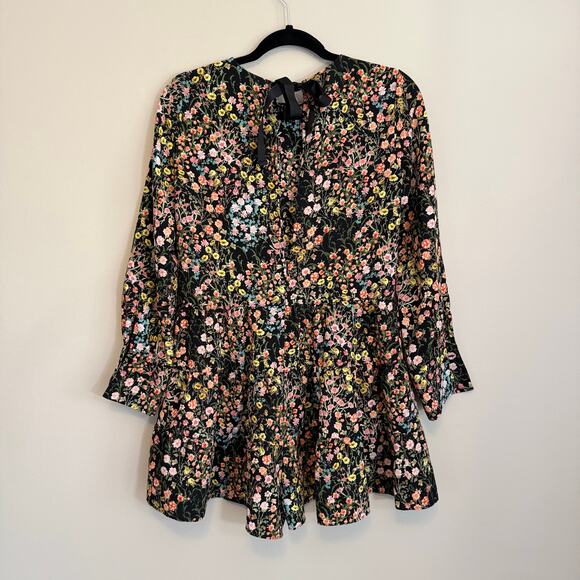 Zara Basic Romper Womens Small Black Floral Short Jumpsuit Long Sleeve Boho Chic - Picture 3 of 11